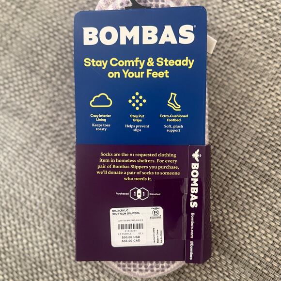 BOMBAS x ANTHRO NWT Diamond Fairisle Gripper Slippers Lavendar Lilac L (12-14) - Picture 4 of 4